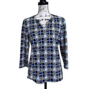 J. McLaughlin Women's Size M Top 3/4 Sleeve V-Neck Plaid Catalina Cloth
